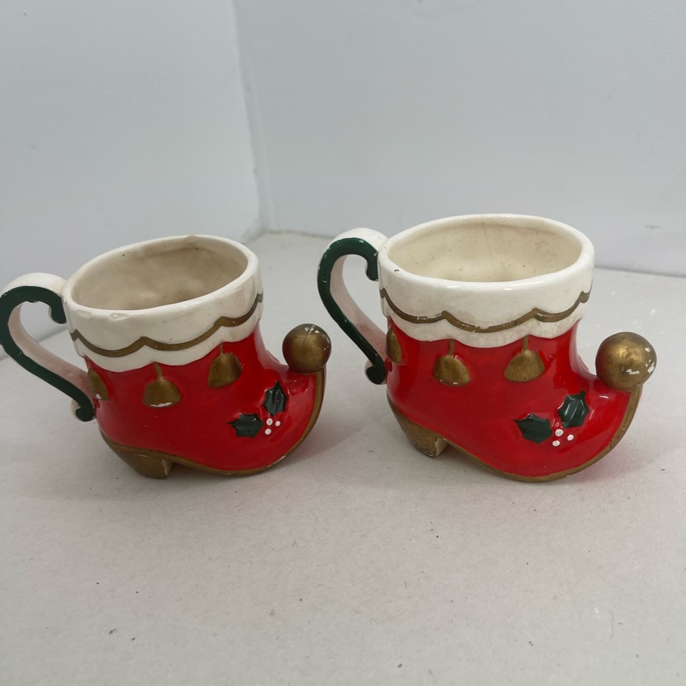 Vintage Napco Christmas Santa boot mugs